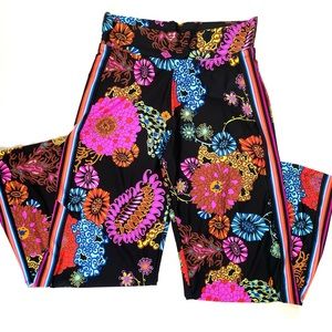 Trina Turk Bright Multi Color Floral Print Swim Beach Coverup Wide Slit Leg Pant